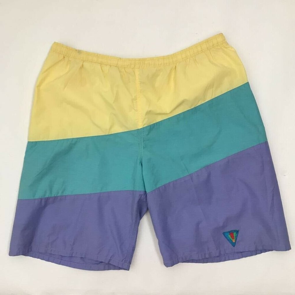 Vintage Catchit Mens Board Shorts Yellow Blue 38